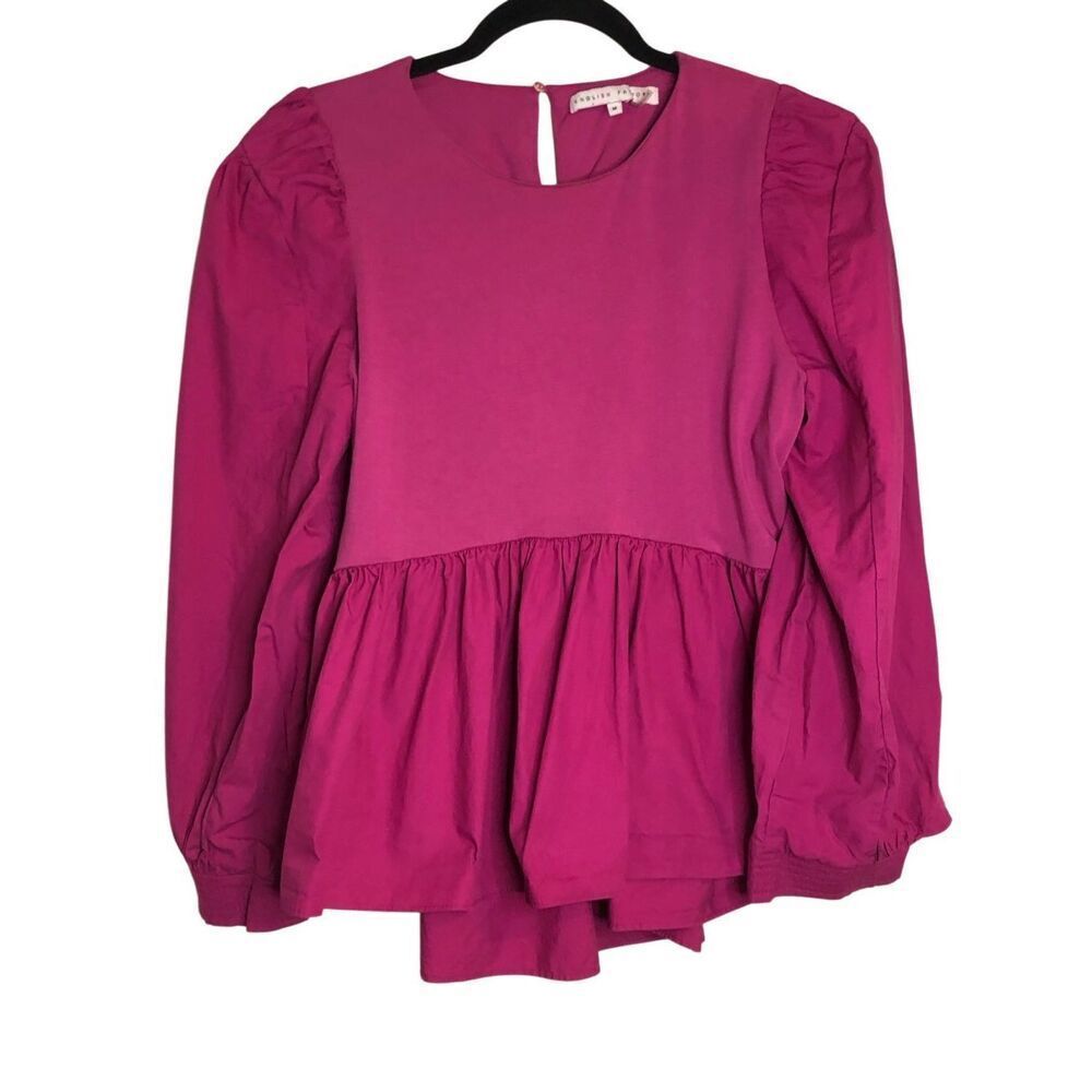 English Factory Magenta Mixed-Media Puff Sleeve Blouse size M 100% cotton Modern